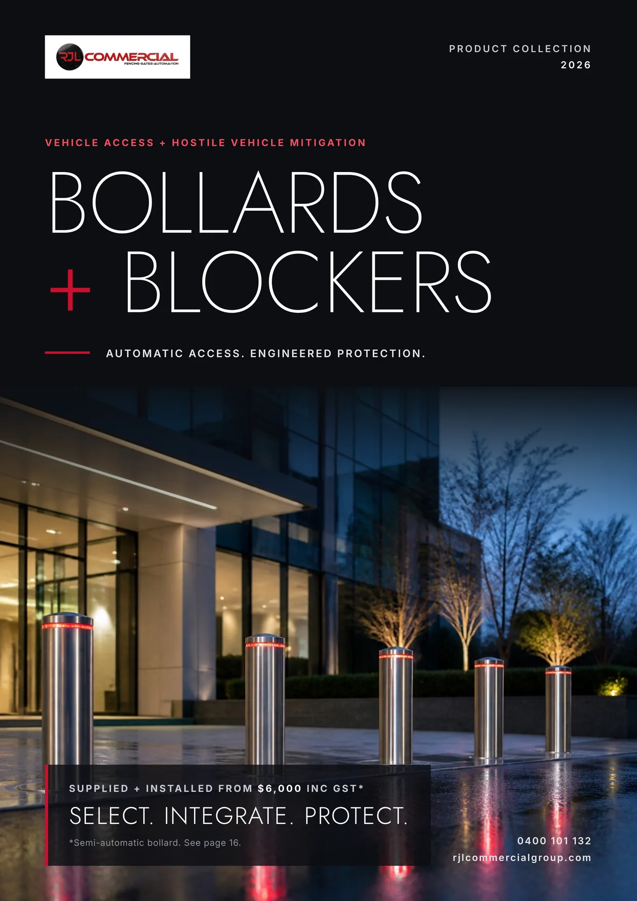 Page 1: Cover: Bollards + Blockers product collection 2026