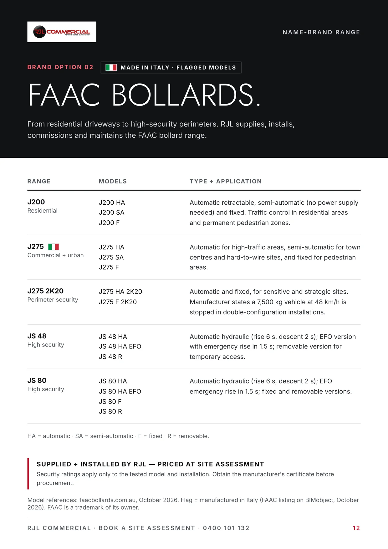 Page 12: FAAC bollard range