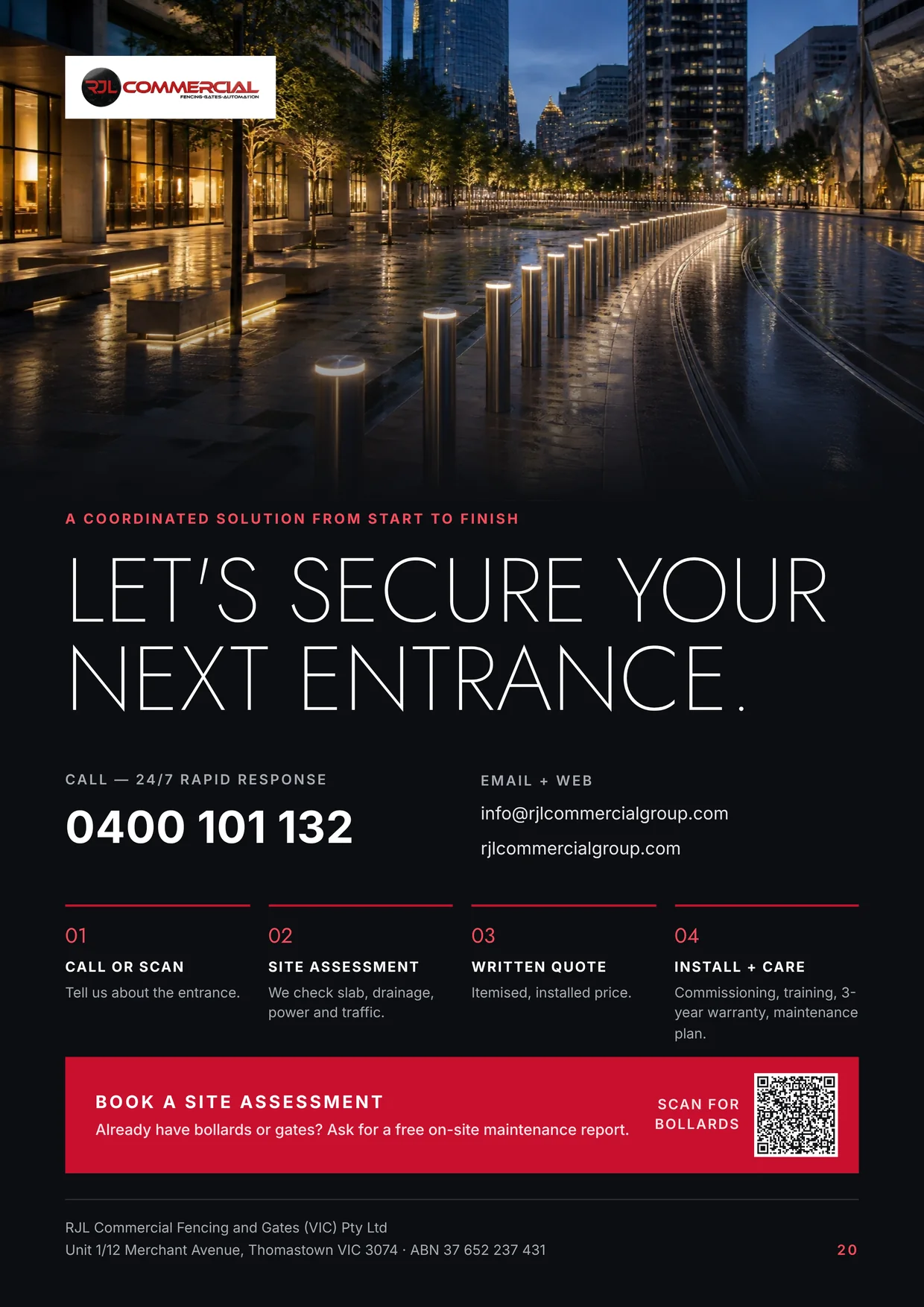 Page 20: Contact RJL and book a site assessment
