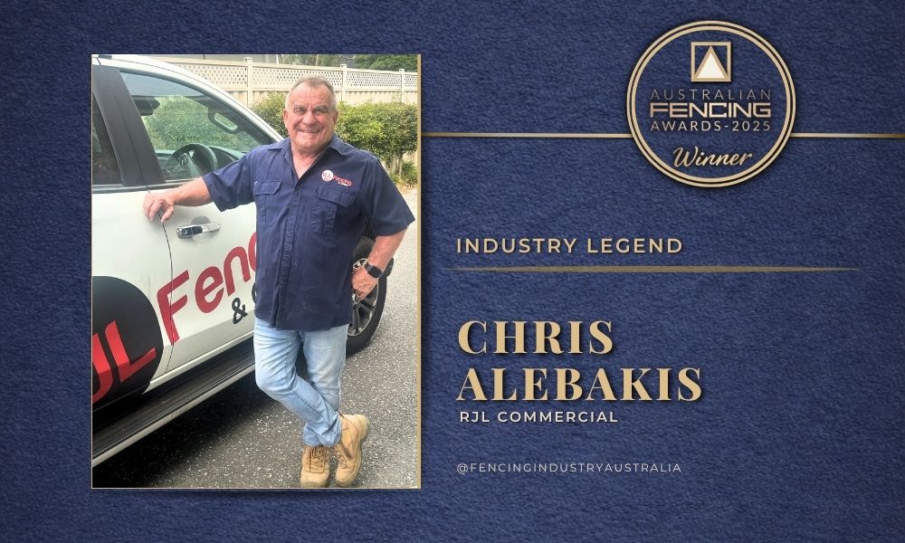 Chris Alebakis of RJL Commercial, winner of the 2025 Australian Fencing Awards Industry Legend award